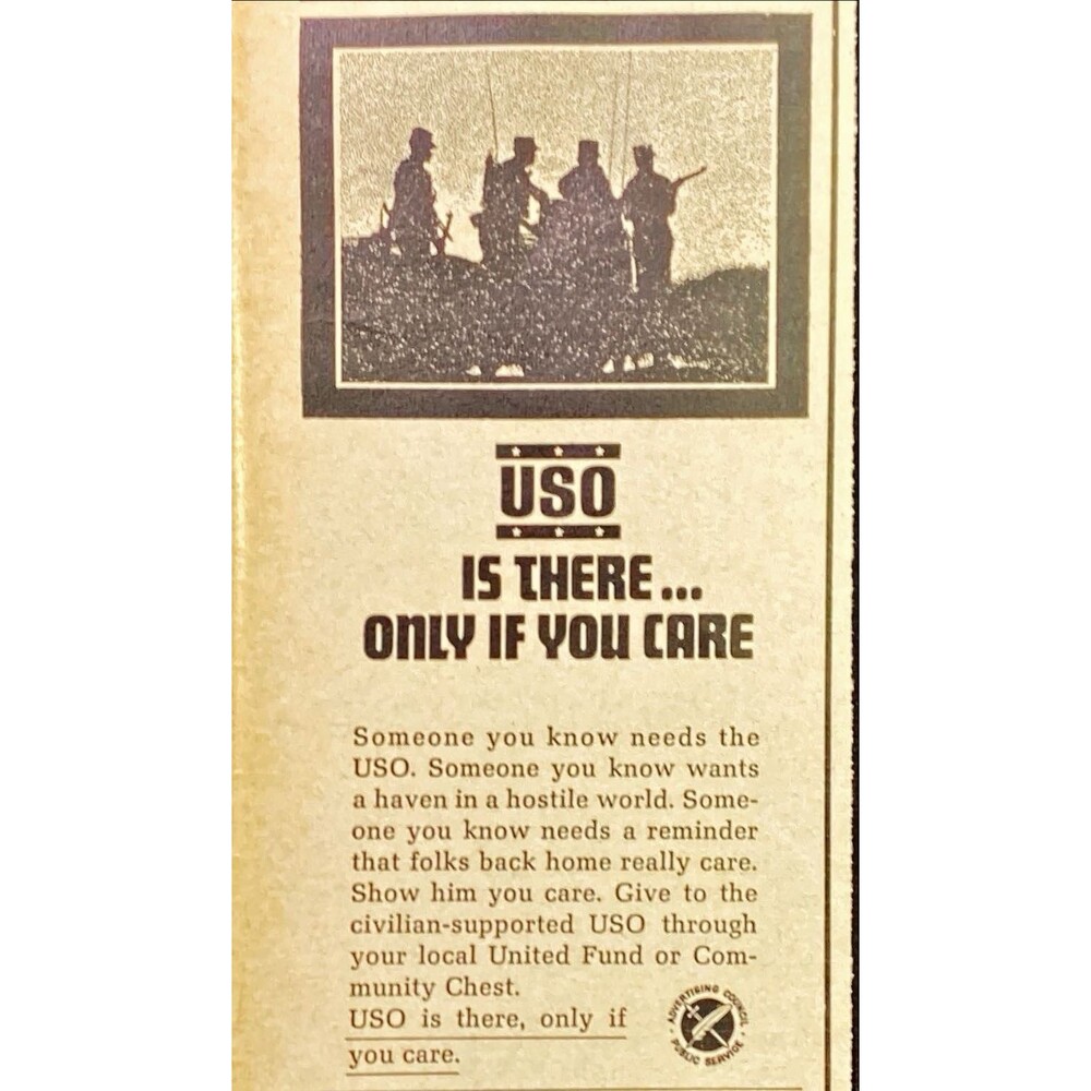USO "Is there only if you care" Vintage Print Ad 1966